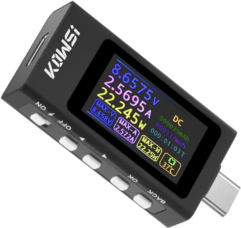 USB C Tester Messgerät Multimeter DC 4-30V 0-12A, USB Digital Multimeter, Strommessgerät Voltmeter Tester, Multifunktionales vollständiges Protokoll Kurvenmessung Wellenmessung