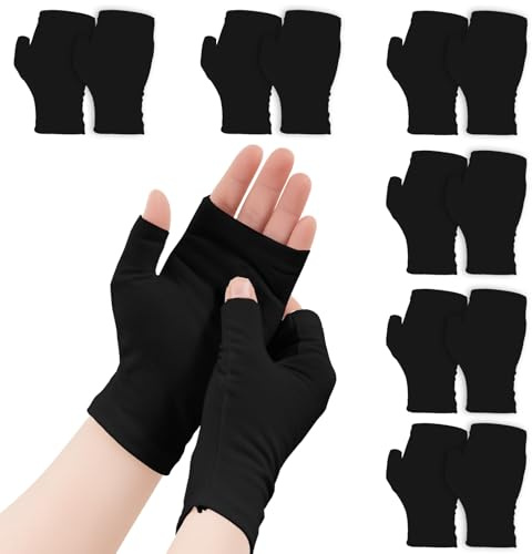 6 Paar Fingerlose Baumwollhandschuhe Neurodermitis (Schwarz) | Weiche fingerlose Handschuhe für Ekzem, Baumwollhandschuhe ohne Finger für trockene Hände, Schönheit, Hand Spa