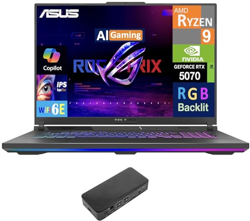 ASUS ROG Strix G18 Laptop 18 240Hz WQXGA Display (AMD Ryzen 9 8940HX, GeForce RTX 5070 8GB, 64GB DDR5, 8TB PCIe SSD, RGB KB, WiFi 6E, Webcam, Bluetooth 5.4, Win 11 Home) w/USB-C Dock