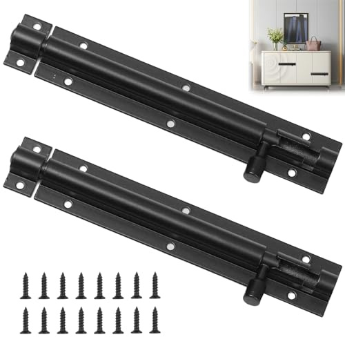 2 Pack Gate Bolts for Wooden Gates, 214mm (8) Door Bolts for Internal Doors, Slide Bolt with Screws, Garden Gate Bolt, Heavy Duty Garden Shed Lock, Shed Door Locks (Black)