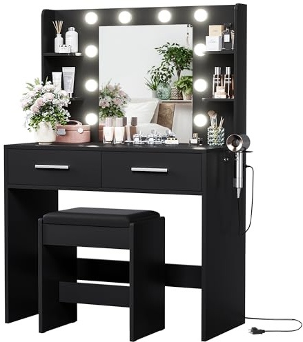 YESHOMY Vanity Desk with Mirror, Makeup Table, Pure Black