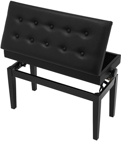 JAYEUW Klavierhocker Klavierstuhl Klavier-Sitzbänke für 2 Personen 73 * 33cm Klavierbank mit Aufbewahrungsbox Höhenverstellbar 46-56cm PU Lederkissen bis 160KG Schwarz