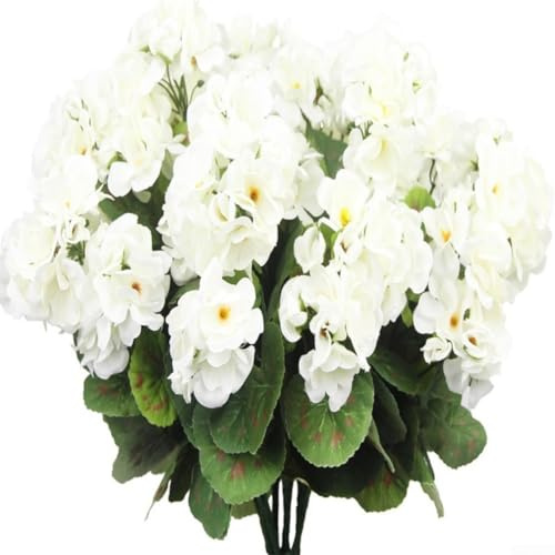 Artificial Begonia Silk Flowers with Lifelike Crabapple Blossom Design for Home Living Room Wedding and Office Decoration, Low Maintenance Faux Geranium Stems for Indoor Garden(White)