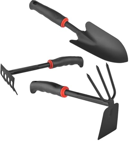 MOTHNUR Kit de Jardinage Fer avec Petite Pelle de Jardin Râteau et Râteau Bineur Outils à Main Antidérapants pour Plantation et Désherbage à Domicile Balcon