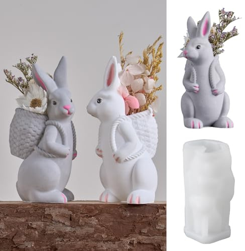 Gießform Hase, Ostern Silikonformen Gießformen Hase, Silikonform Osterhase | Silikonform Hase 3D, Hasen Gießform Ostern mit Korb, Oster Silikonformen zum Gießen, Silikonformen Gießformen Frühling