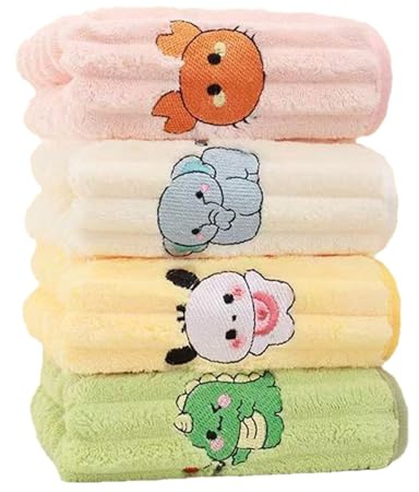 4 Pcs Children's Facial Towel,Kids Washcloth Towels Children Wash Cloths Kids Face Towels Hand Towels Baby Face Washer Hand Towelss,Multicolor Fingertip Towels for Hand Face Shower 25 x 50 CM (C)