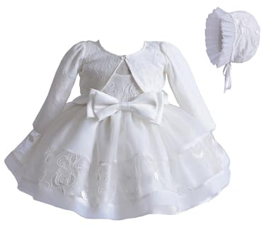 WWAYBEI Newborn Baby Girl Christening Dress White Lace Baptism Dresses Tutu Birthday Party Princess Dresses with Hat Outfits Set