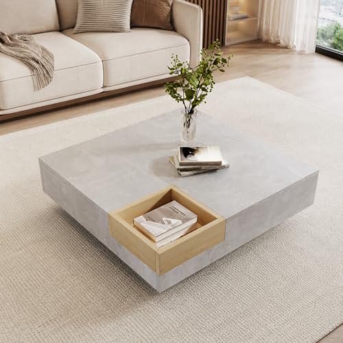 Quiaviank Square Coffee Table with Removable Storage Box for Living Room Furniture, Modern Concrete Gray Center Tea Table, Sofa Side Table for Office, 72 x 72 x 30 cm