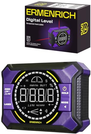 Ermenrich Verk LQ50 Livella Digitale Ricaricabile con 2 Laser, Inclinometro | Livella a Bolla Elettronica con Display LCD, Precisione ±0.1°, Base Magnetica, IP54 Impermeabile, per Falegnameria, Cantieri