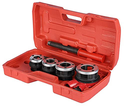 Spacnana Kit de Roscado de Tuberías, Hierro Fundido Maleable, Herramienta de Roscado de 4 Troqueles para Roscas de Tuberías de 1/2 3/4 1 -/ Pulgadas, Juego de Herramientas Manuales para Fontaneros