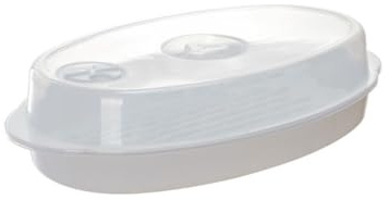 CONGARTENO Microwave Fish Steamer Plate with Cover, White Food Steaming Holder for Microwave Cooking, Fast Heat Transfer and Moisture Retention, Versatile Kitchen Steamer for Healthy Fish