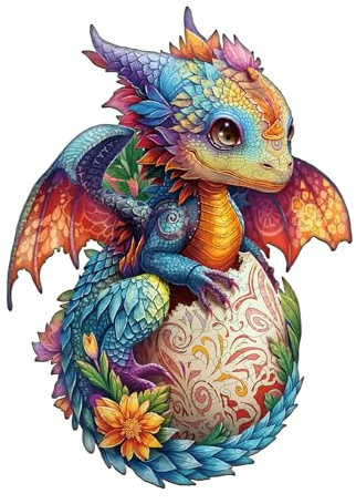 Jigfoxy Holzpuzzle für Erwachsene, Bunter Drache Holz Puzzle, einzigartiges Tierpuzzle aus Holz, Geschenk zu Weihnachten für Familie und Freunde, L-34 * 24.4cm-165Teile