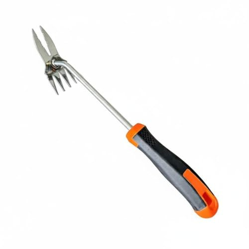 Ioensy Escardador Manual con Cuatro Púas Herramienta de Deshierbe Rastrillo de Mano Gancho para Raíces Profundas Resistencia a Condiciones de Suelo Variadas, Naranja