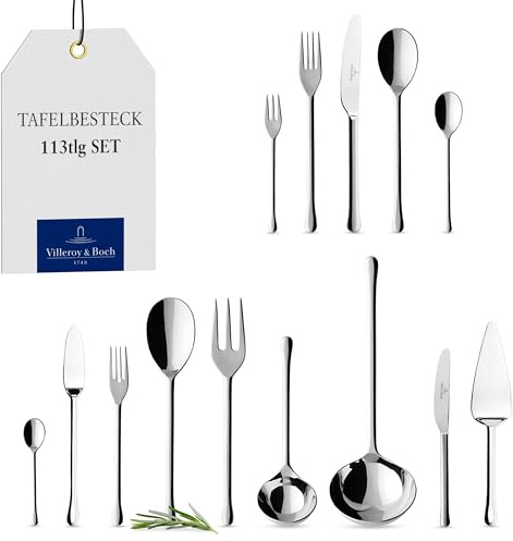Villeroy & Boch - Udine Besteckset 113-teilig Silber, Spülmaschinenfest, Besteck Set für 12 Personen, Besteckset Platin, Besteck, Edelstahl