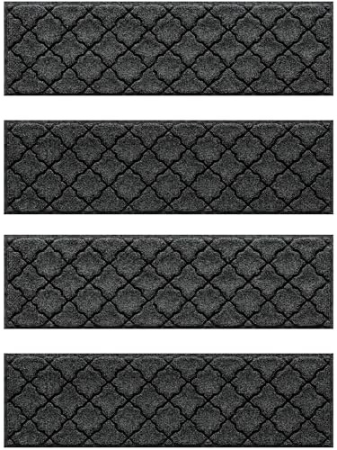 WaterHog Cordova Stair Treads Indoor Ourdoor Stairs, Absorbent All-Weather Stair Runner with Rubber Backing, Dirt & Moisture Trapper, Easy Clean Mat, Made in USA, 8.5x30, 4pcs, Charcoal