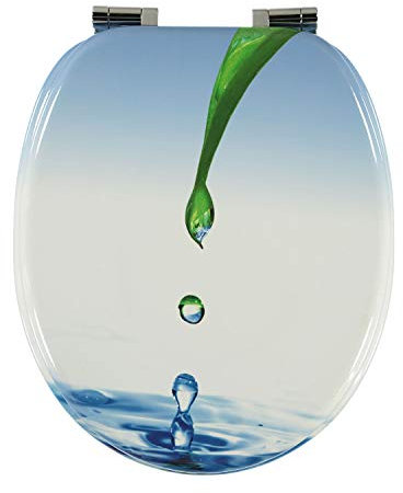 shelfmade Klodeckel mit Absenkautomatik Motiv aus MDF - Toilettensitz mit Absenkautomatik Motiv absenkbarer WC Sitz mit Absenkautomatik Toilettendeckel - bunte WC Deckel (Blatt mit Wassertropfen)