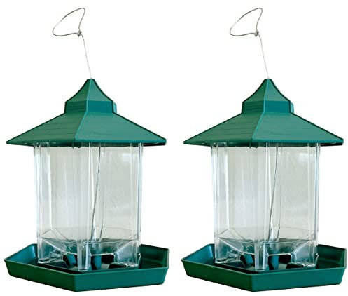 Selections Green Hanging Chalet Wild Bird Feeders for Seed and Nut - Pack of 2