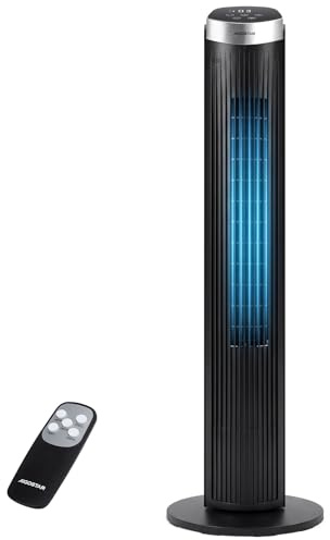 Aigostar Ventilador de Torre con Mando a Distancia y Temporizador 12H, 3 Velocidades y 3 Modos, Ventilador Silencioso con Pantalla LED, Altura 100cm, Oscilación 50° y Asa de Transporte, Harbor