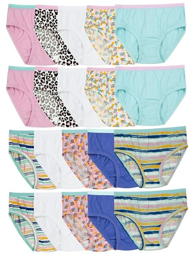 Fruit of the Loom Girls' Tag Free Cotton Brief Underwear Multipacks, Brief-20 Pack-White/Stripes/Animal Print, 6