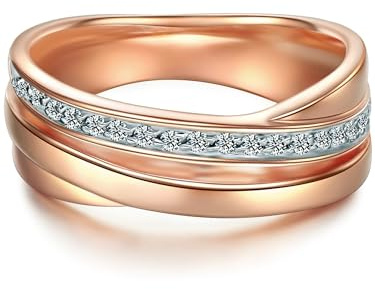 Trilani Damen Ring 925/- Sterling Silber roségold | rhodiniert/rosévergoldet 18 Karat, Bandring, Zirkonia, weiß, Brillantschliff