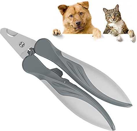 PJDDP Krallenschere Für Hunde Katzen, Professionelle Schere Für Haustiere Zur Vermeidung Von Überschnittverletzungen Mit Stabilen, Rutschfesten Griffen Für Kleine Hunde Welpen Katzen Hasen,Grau