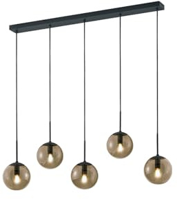 meineWunschleuchte 5-flammige Pendelleuchte mit Kugel Lampenschirmen aus Rauchglas, Breite 100cm
