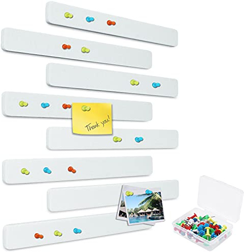 Yoillione Tablero de Fieltro de Tiras, 8 Tablones de Anuncios de Notas para Office Casa, Tablero Decorativo de Pared Autoadhesivo con 40 Chinchetas, Blanco