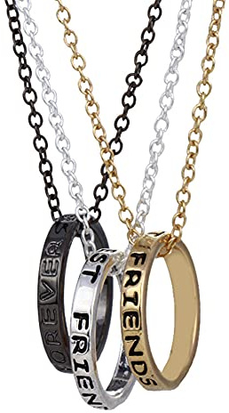 Hewill Forever Best Friends Necklace for Women Men BFF BBF Heart Love Promise Rings Statement Necklace for 3 Friendship Jewelry Gift (3)