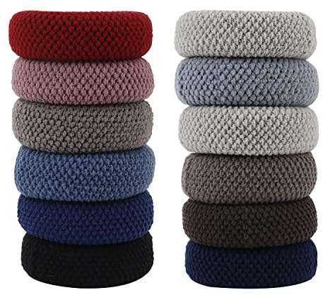 12 Pcs Thick Cotton Hair Bands, Thick Stretchy Ponytail Holders Seamless Hair Ties Elastic Hair Bobbles for Women Girls (MultiColor)