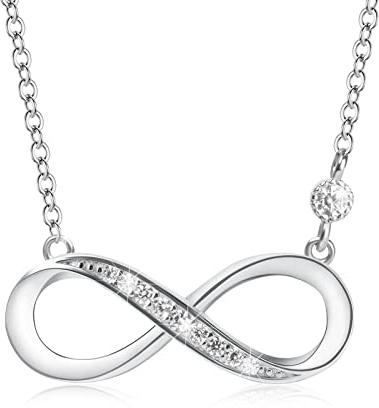 Aucuu 925 Collares Plata de Ley, Collar con Símbolo de Infinito Clásico, Collar de Plata Fina 925 Cadena Ajustable (22+6CM), para Regalo de Día de La Madre/Cumpleaños