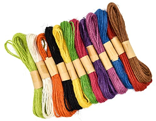 Coloured Jute Twine String for DIY Crafts,Skyzone 12 Colors 1mm Natural Jute Wrapping Craft String for Gift Wrapping, Artworks, Decoration,Gardening,Picture Display (10m Each Color)