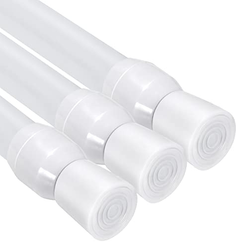 3 Pack Spring Tension Curtain Rods White Ajustable 41-71inchs, 0.6inch Diameter, Extension Spring Closet Rods for Bathroom, Windows, Wardrobe, Shoe Cabinet, Kitchen Cupboard (WHITE)
