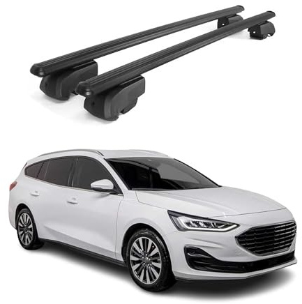 OMAC Dachträger für Ford Focus Turnier 2018-25 Aluminium 2 Stangen Schwarz | ISO/PAS 11154:2006 geprüft, Abschließbar, City-Crash-getestet, bis 75 kg Traglast, Querträger, Grundträger