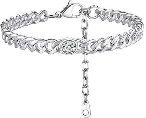 ChainsHouse Cuban Link Ankle Bracelets for Women Waterproof Anklet, 04.Apr.(Diamond)-silver, (CHA18533G-4-8-CHEU)