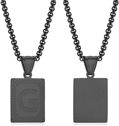Skcess Halsketten für Frauen Lang, Kette Personalisiert Schwarz Buchstabe Quadratischer Anhänger Damen Halskette Edelstahl Halskette Damen