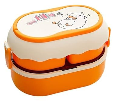 Caja de almuerzo Kawaii Bento Box, bonita lonchera de oso de pato, caja bento de doble capa a prueba de fugas con compartimentos divididos, suministros estéticos japoneses para la vuelta a la escuela