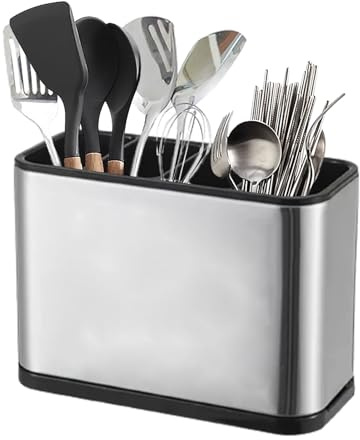 Syfunlv Besteckhalter,4 Fächer Utensilienhalte Küche Besteck-Abtropfkorb abnehmbarem,haltbarer Edelstahl Küchenutensilien Besteckorganizer Caddy 18 * 8.7 * 13 cm zur Küchen-Helfer Aufbewahrung