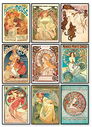 97 Decor Stampa artistica di Alphonse Mucha, decorazione Art Nouveau, poster di Alfons Mucha, arte artistica da parete in stile vintage francese Nouveau, poster artistico per decorazioni per camera da