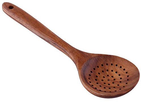 FASE Cuchara de madera de teca, cuchara de mango largo, cucharón grande de arroz, cuchara de madera, cuchara de espumadera, utensilios de cocina de madera