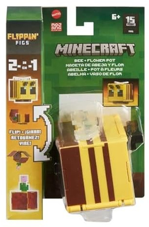 Minecraft Vanilla Actionfigur Flippin, 9,5 cm (3,75 Zoll), Biene + Blumentopf, für Kinder ab 6 Jahren