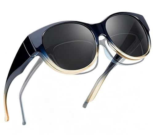 SIPHEW Überzieh Sonnenbrillen polarisiert für Damen und Herren, Groß-Überbrille für Brillenträger mit UV400 Schutz, runde Form passend über normale Brillen