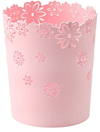 Yililay Kunststoff-Mülleimer, hohler Blumen-Papierkorb, runder Müllbehälter ohne Deckel, rosa, Papierkorb