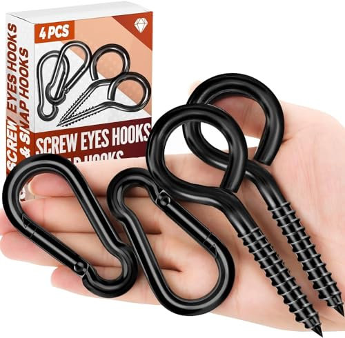 FFWHKON 5 Inch Eye Bolts Screw in Hooks & 3.1 Inch Snap Hooks, Heavy Duty Screw in Eye Hook for Securing Cable Wires, Multitool Climbing Carabiners, Gym, Traveling, Swing, Hammock, Hiking