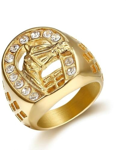 GleaMora Hip Hop Titan Stahl Pferd Kopf Ring Einfacher Ring Gold Silber für Männer Personalisiertes trendiges Weihnachtsgeburtstagsgeschenk