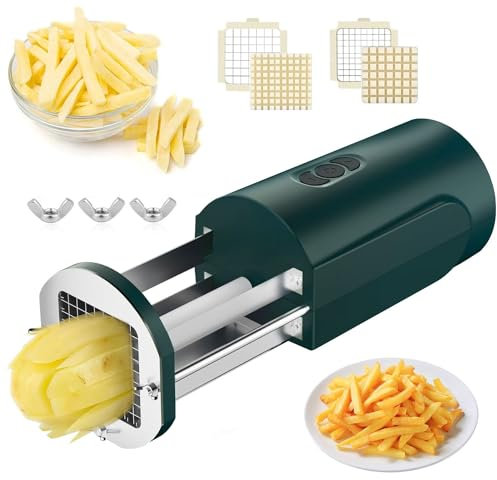 AUTUMFLATGAO Coupe-Frites électrique Professionnel, Trancheuse De Pommes De Terre avec Lame De 1/2 Et 3/8, Coupe-Pommes De Terre Automatique Domestique, pour Pommes De Terre Et Carottes