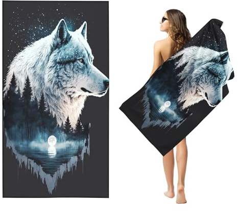 Fadaing Mikrofaser Handtücher Wolf Strandtuch 90x180 cm Wolf Badetuch Strandlaken Wölfe Badetuch groß 100x200 Strandhandtuch Mikrofaser Handtücher 50x100cm für Wander (40 x 80 cm,6)