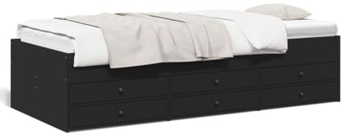 SECOLI Tagesbett mit 6 Schubladen Tagesbett Holz Tagesbett 90x200 Bett mit Stauraum Bett mit schubladen Einzelbett Jugendbett Gästebett Kinderbett-Schwarz-90 x 200 cm