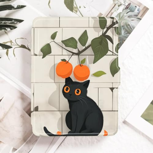Hülle Für 6 Kindle Paperwhite 2012-2017 (5./6./7. Generation, Modell: Ey21/Dp75Sdi), Personalisierte Schutzhülle Aus Pu-Leder – Schwarze Katze Und Orangefarbene Note