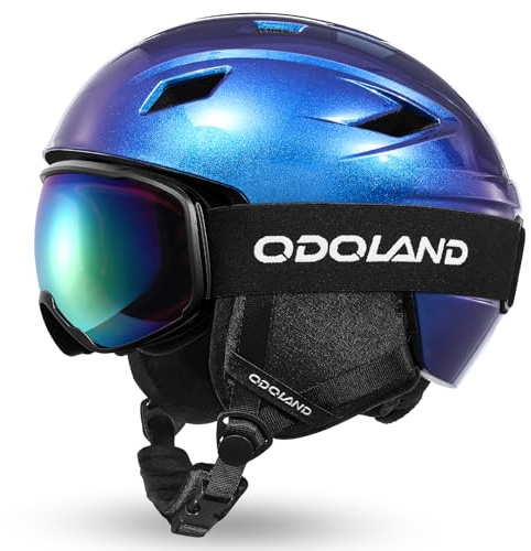 Odoland Kit de Casque de Ski avec Lunettes de Ski, Casque de Snowboard pour Hommes Femmes Adolescents Enfants, Casque de Ski réglable et Protection UV400 Lunettes de Ski