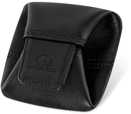 BROWN BEAR Münzbörse klein | Leder Schwarz | Echtleder Münzbeutel mit Druckknopf | Mini Kleingeldbörse Wiener Schachtel | Minibörse für Herren & Damen | BB 9095 BK